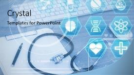  Presentation with clipboard stethoscope - Audience pleasing slides consisting of research mice - medecine against stethoscope with clipboard backdrop and a light blue colored foreground