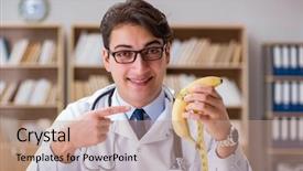  Presentation with snack gluten free food various - Presentation theme having research obesity - scientist studying nutrition in various background and a coral colored foreground