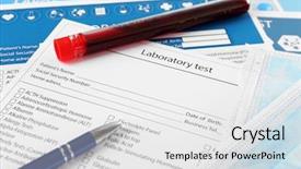  Presentation with bacteria blood - Slide set enhanced with research paper bacteria - blood in test tubes pen background and a white colored foreground
