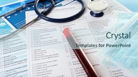  Presentation with bacteria blood - Slide set enhanced with research paper bacteria - blood in test tubes stethoscope background and a sky blue colored foreground