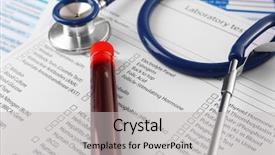  Presentation with bacteria blood - Presentation theme featuring research paper bacteria - blood in test tubes stethoscope background and a light gray colored foreground