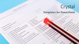  Presentation with research paper - Amazing PPT theme having research paper bacteria - blood in test tubes backdrop and a sky blue colored foreground