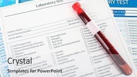  Presentation with blood test - Slide set with research paper bacteria - blood in test tubes background and a sky blue colored foreground