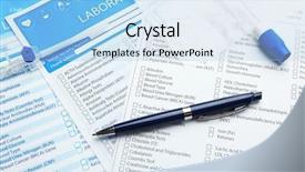  Presentation with research paper - PPT theme having research paper bacteria - items for laboratory analysis background and a  colored foreground