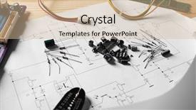  Presentation with electronic components - Slides enhanced with research paper electrical - electronic components on engineering drawings background and a soft green colored foreground