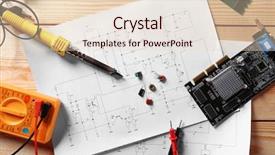  Presentation with electrical engineering - Cool new presentation with research paper electrical - electronic components on engineering drawings backdrop and a lemonade colored foreground