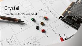  Presentation with electronic components - Colorful theme enhanced with research paper electrical - electronic components on engineering drawings backdrop and a white colored foreground
