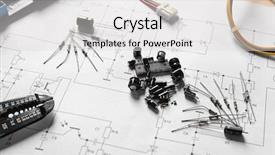  Presentation with electronic components - Theme with research paper electrical - electronic components on engineering drawings background and a light gray colored foreground