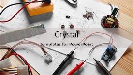  Presentation with electrical engineering - Amazing PPT theme having research paper electrical - electronic components on engineering drawings backdrop and a light gray colored foreground