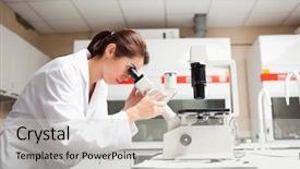  Presentation with laboratory physical - Cool new presentation theme with research paper microbiology - female scientist looking backdrop and a light gray colored foreground