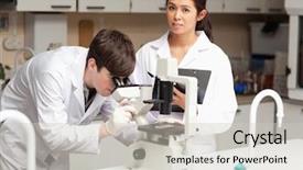  Presentation with research paper - Theme consisting of research paper microbiology - portrait of a scientist looking background and a light gray colored foreground