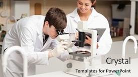  Presentation with taking notes - Beautiful presentation theme featuring research paper microbiology - scientist looking in a microscope backdrop and a lemonade colored foreground