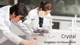  Presentation with microscope - Presentation enhanced with research paper microbiology - serious science students using background and a soft green colored foreground