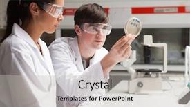  Presentation with petri dish - Slides with research paper microbiology - serious students in science looking background and a light gray colored foreground