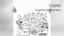  Presentation with strategy plan - Slide deck enhanced with research poster - businessman holding banner with business background and a  colored foreground