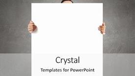  Presentation with empty - Slide deck featuring research poster - businessman showing empty banner background and a  colored foreground