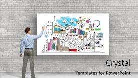  Presentation with businessman standing on mountain top - Theme having research poster - image of businessman standing background and a light gray colored foreground