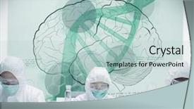  Presentation with brain dna - Slides enhanced with research project - chemists working with futuristic interface background and a lemonade colored foreground