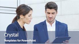  Presentation with business research - PPT layouts having research proposal - business people discuss on tablet background and a ocean colored foreground