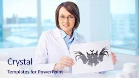  Presentation with psychiatrist - Slides having research psychology - young psychiatrist showing picture background and a sky blue colored foreground