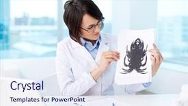  Presentation with research paper - Presentation theme having research psychology - young psychologist looking at paper background and a sky blue colored foreground