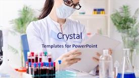  Presentation with sell lab coats - Colorful presentation design enhanced with research report chemistry - young female chemist working backdrop and a sky blue colored foreground