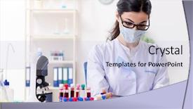  Presentation with worried young female college student - Slide set featuring research report chemistry - young female chemist working background and a lemonade colored foreground