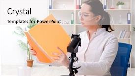  Presentation with lab rat - Beautiful theme featuring research report chemistry - young female chemist working backdrop and a sky blue colored foreground