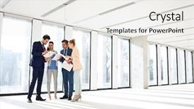  Presentation with business research - Beautiful theme featuring research review - full length of business people backdrop and a white colored foreground