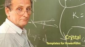  Presentation with equation - Colorful slide set enhanced with research scholar computer science - scientist solves equation on blackboard backdrop and a tawny brown colored foreground