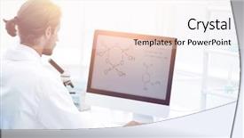  Presentation with someone researching from a computer - Presentation theme consisting of research scientist using computer chemistry background and a sky blue colored foreground