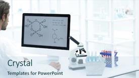 Presentation with computational chemistry - Colorful PPT theme enhanced with research scientist using computer chemistry backdrop and a sky blue colored foreground