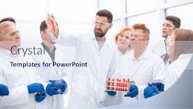  Presentation with research study - Audience pleasing presentation theme consisting of research-supervisor-discussing-the-results backdrop and a sky blue colored foreground