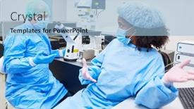  Presentation with covid vaccine - Theme having research-team-talks-about-results background and a light blue colored foreground