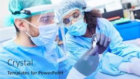  Presentation with covid vaccine - Presentation theme featuring research-team-working-on-covid background and a light blue colored foreground