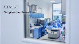  Presentation with team working together - Slide deck having research-team-working-together background and a light blue colored foreground