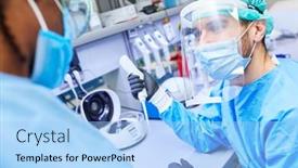  Presentation with biotech - Presentation design enhanced with research-team-working-together background and a light blue colored foreground