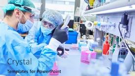  Presentation with covid vaccine - Amazing presentation theme having research-team-working-together backdrop and a light blue colored foreground