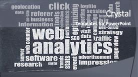  Presentation with data analytics - Beautiful PPT layouts featuring research traffic - web analytics word cloud backdrop and a gray colored foreground