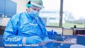  Presentation with biotechnology laboratory - PPT theme featuring researcher-in-biotechnology-laboratory background and a teal colored foreground