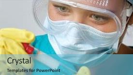  Presentation with biochemistry research laboratory - PPT theme with compounding pharmacy - researcher in the laboratory isolatated background and a light blue colored foreground