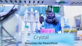  Presentation with coronavirus researcher - Audience pleasing PPT theme consisting of researcher-manufacturing-covid-19-vaccine backdrop and a light blue colored foreground