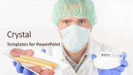  Presentation with pharmaceuticals - Cool new presentation theme with researcher presenting preservatives substances that backdrop and a  colored foreground