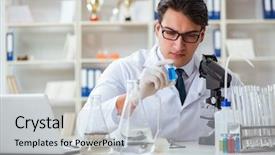  Presentation with water contamination - Audience pleasing presentation design consisting of researcher scientist doing a water backdrop and a  colored foreground