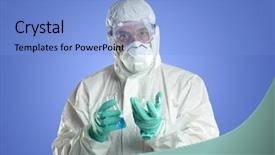  Presentation with hazmat - Colorful slide deck enhanced with researcher with protective hazmat suit backdrop and a light blue colored foreground