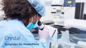  Presentation with covid vaccine - Beautiful theme featuring researcher-works-on-microscope backdrop and a light blue colored foreground