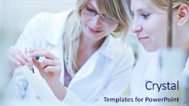  Presentation with research - Audience pleasing slides consisting of researchers carrying out research together backdrop and a sky blue colored foreground