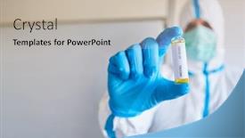  Presentation with covid vaccine - Cool new PPT theme with researchers-in-protective-clothing-using backdrop and a soft green colored foreground