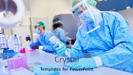  Presentation with covid coronavirus - Presentation design with researchers-in-the-laboratory-examine background and a light blue colored foreground