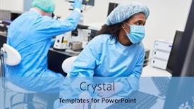  Presentation with covid vaccine - Slide deck featuring researchers-in-the-laboratory-work background and a light blue colored foreground